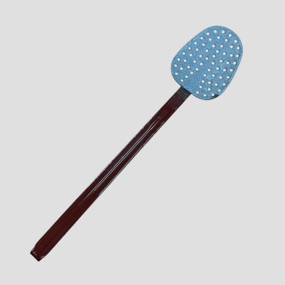 Gray Tapered Strainer Skimmer Graniteware Enamel Red Handled Vintage Rustic - Picture 1 of 6